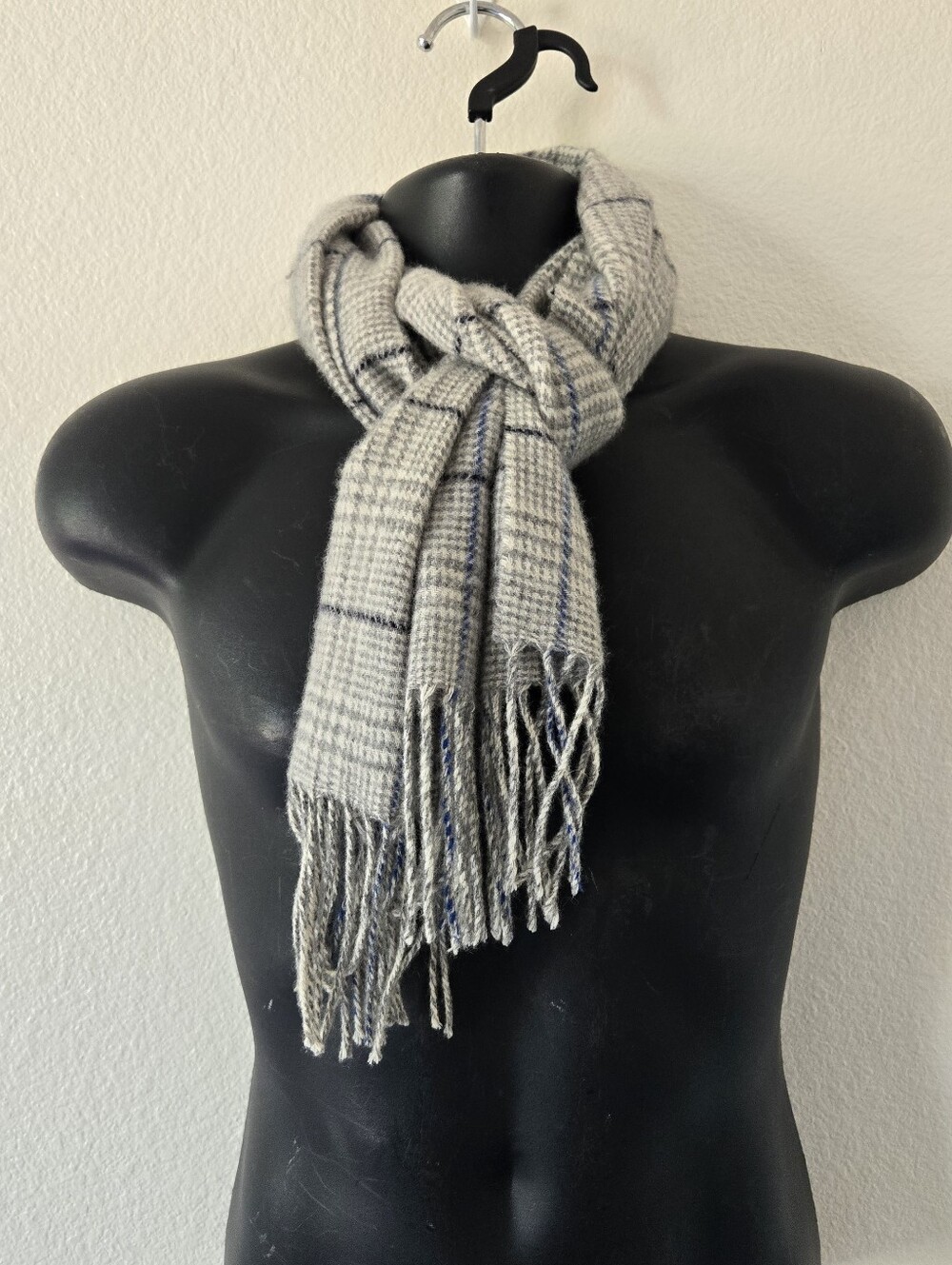 Enzo Mantovani Mens 100% Cashmere Scarf 12x60 in Fringe Light Grey Blue Luxery - Picture 3 of 13